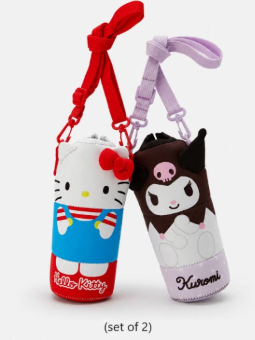 (2 Packs) Kuromi Red  Hello Kitty Water Drink Bottle Cover Case Bag Strap 500mL